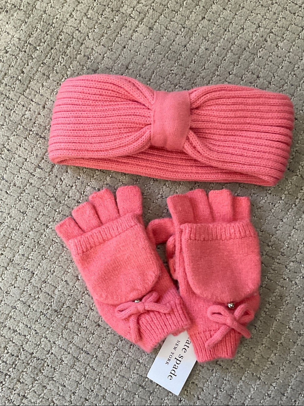 Kate Spade Pop Top Gloves and Headband in Chilled Apricot Modern Preppy Feminine
